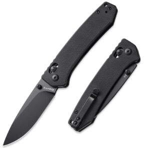 emhtiii d2 steel folding pocket knife with reversible clip: 3.14" black drop point blade, crossbar axis lock, g10 handle scales, small edc knives camping for man women