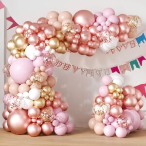 Rose Gold Balloons Arch Garland Kit 164pcs Pastel Pink Chrome Gold Balloon in Different Sizes with Confetti Balloons for Wedding Bridal Shower Princess and Girl Birthday Baby Shower Party Decorations