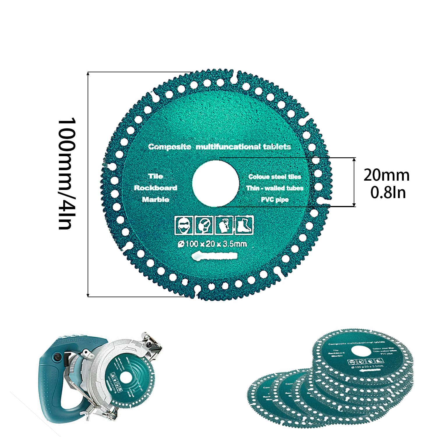 5pack 4 Inch Indestructible Disc for Grinder, Cutting Discs for Angle Grinder, for Metal Smooth Cutting, Ceramic Tile Chamfering Grinding and Multifunctional Cutting Saw Blade for Various Materials