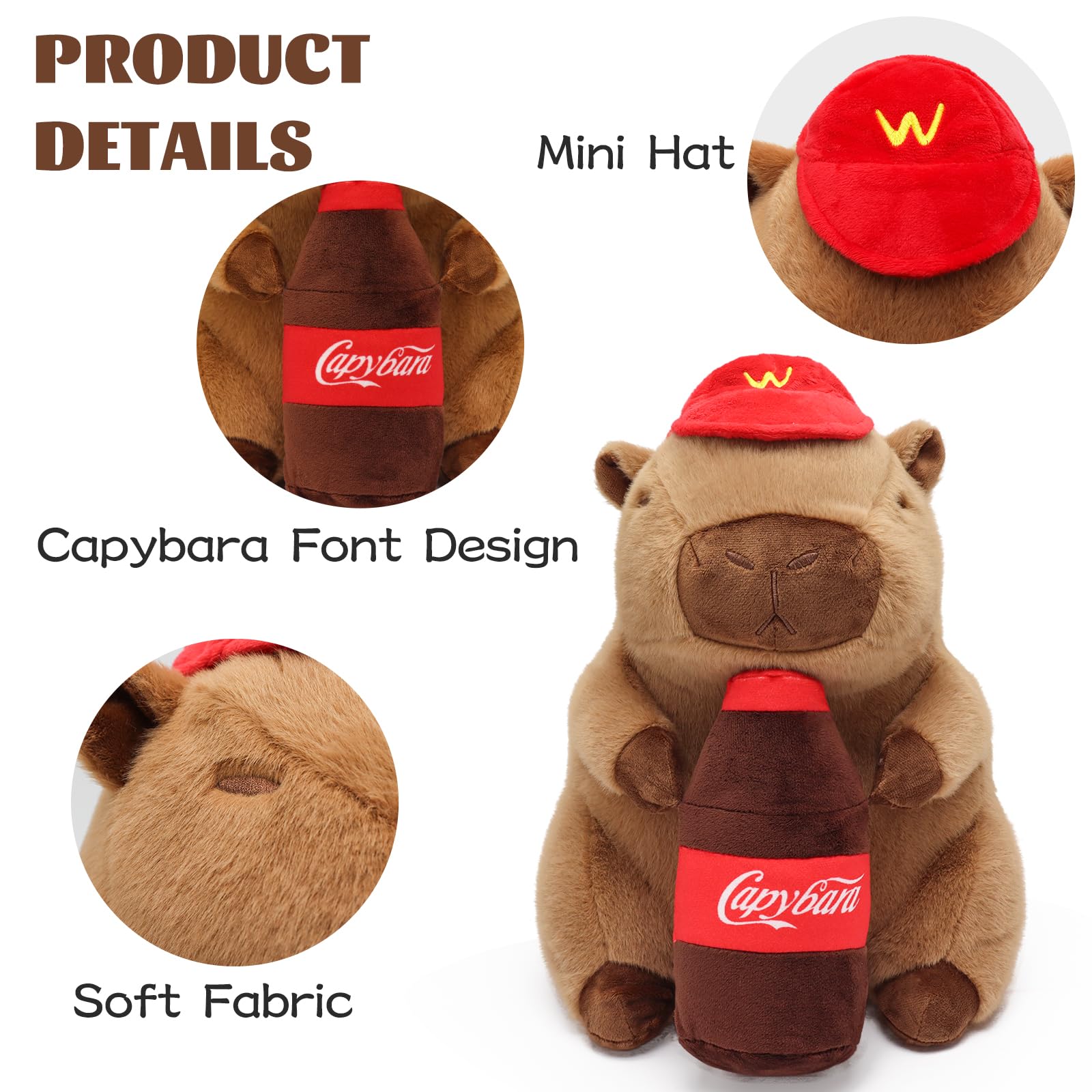 Ponjauk Drink Capybara Plush17.7inch, Cute Capybara Stuffed Animal Giant Capibara Plushies Pillow Toy Gifts for Boys Girls Kids