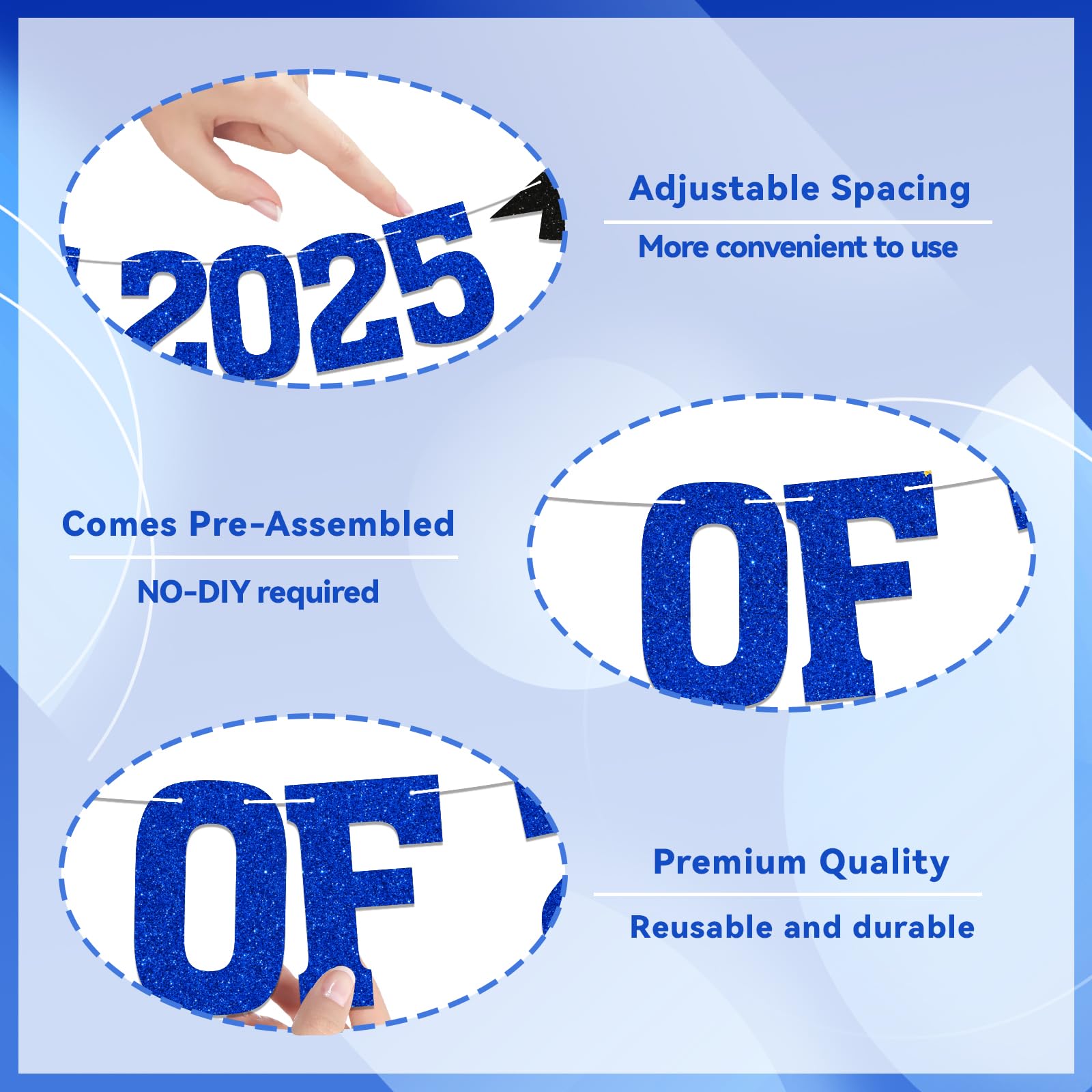 Class of 2025 Banner - 2025 Congrats Grad Decorations, Happy Graduation Decor, We are So Proud of You Banner, 2025 Senior High School College Graduation Party Decoration (Blue)