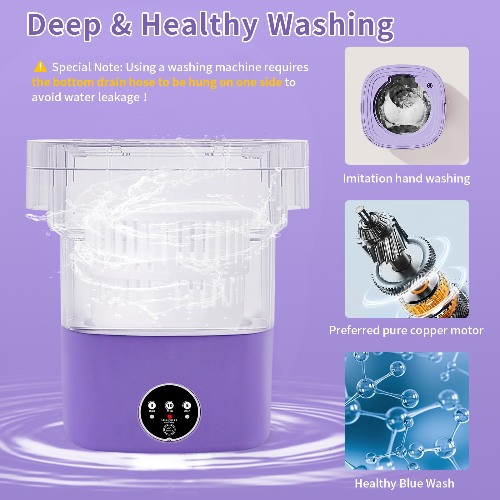 Mini Washing Machine,11L Portable Washing Machine,Foldable Washing Machine with Spin,Washer and Dryer Combo,Small Washer With 3 Modes Deep Cleaning for Apartments, Camping, Travel,RV,Purple