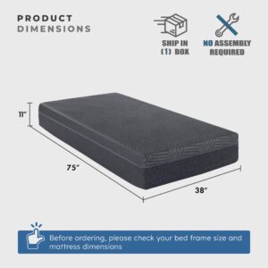 Lexicon Twin Mattress, 11 Inch Green Tea Gel Memory Foam Mattress, Charcoal Infused Mattress for Comfort and Support, CertiPUR-US Certified, Bed in a Box