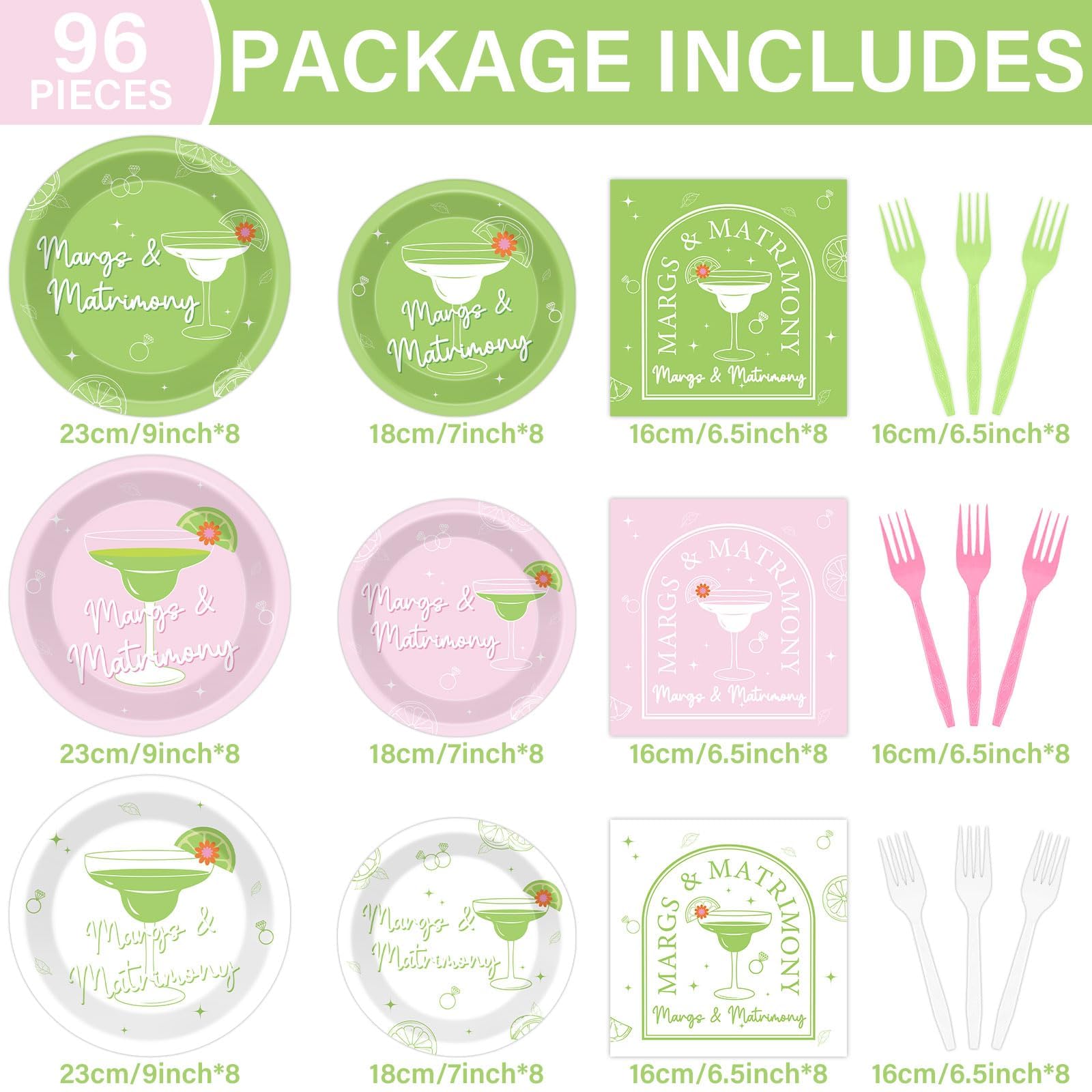 96Pcs Margarita Bachelorette Party Decorations Margs Paper Plates and Napkins Matrimony Birthday Tableware Set for Bachelorette Bridal Shower Wedding Margs Matrimony Party Supplies Decor Serve 24