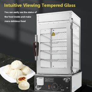 Electric Food Steamer, Steamed Buns Machine Warmer Showcase for Commercial, Top Load Hut Steamer with Water Level Tank