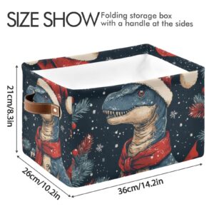 Nesatuwa Christmas Dinosaur Storage Baskets Rectangle Foldable Canvas Fabric Organizer Storage Boxes with Handles for Home Office Decorative Closet Shelves Clothes Storage,1 Pack