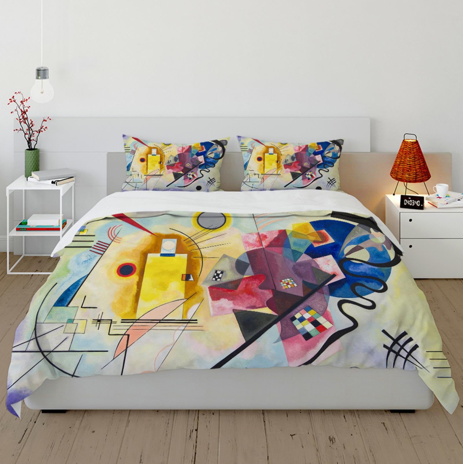 OLLIAR Home Colorful Duvet Cover Set Geometric Abstract 3 PCS Duvet Cover Famous Painting Prints Bedding Set All Season Lightweight Zipper Closure Super King Size