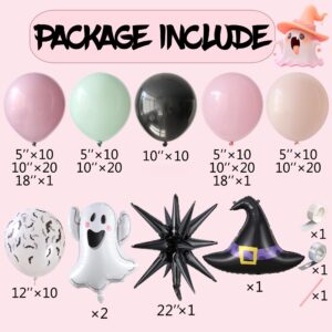 Pastel Halloween Balloon Arch Garland Kit, Witch and Ghost Themed Decorations, 148Pcs Pink Orange Green Purple Bat Balloons for Halloween Spooky One Happy Boo Day Birthday Baby Shower Supplies