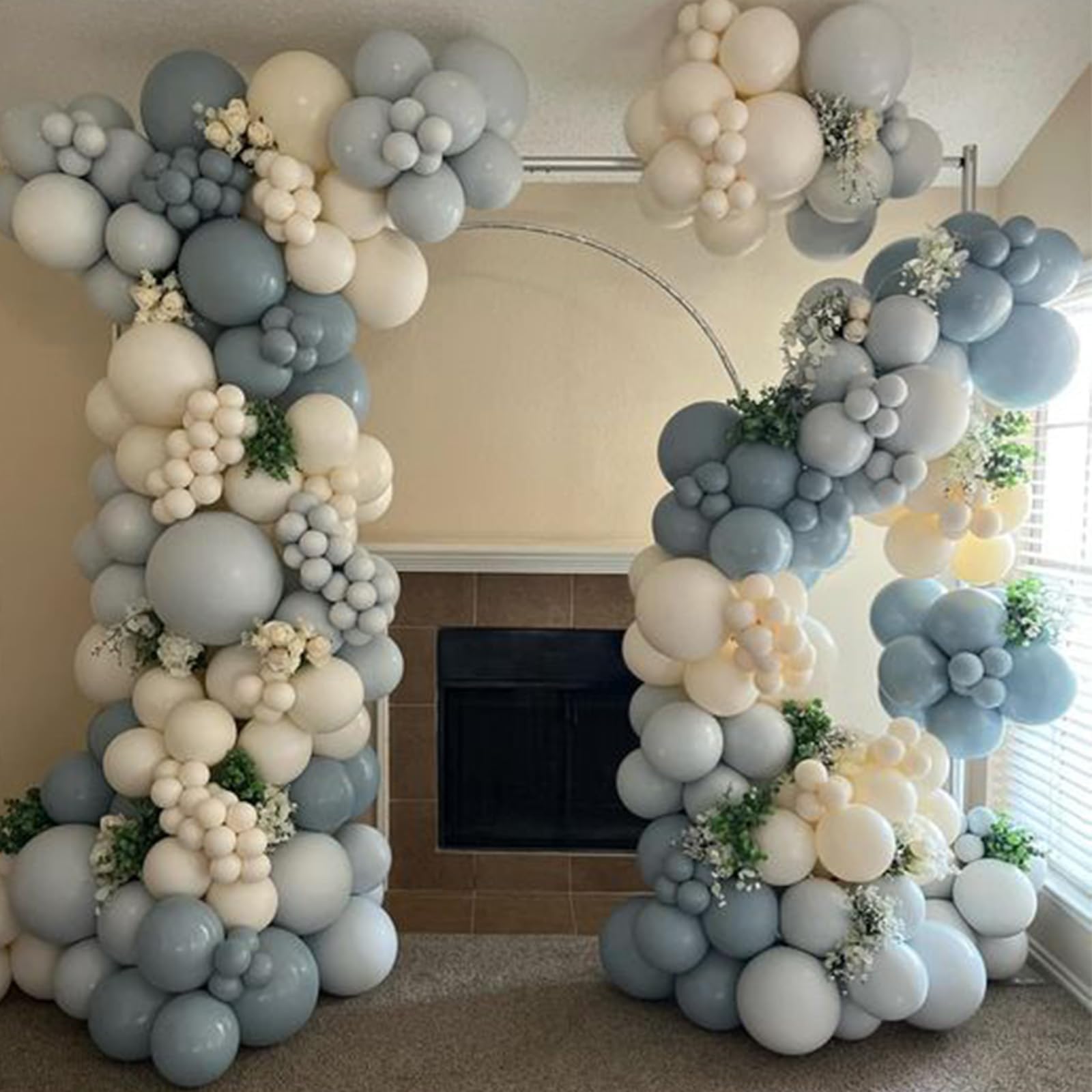 Dusty Baby Blue Balloon Arch Garland Kit,120Pcs Ivory White Retro Blue Bow Balloons Garland Kit Long Balloon as Bow Decor for Boy Baby Bridal Shower Birthday Wedding Party Decorations