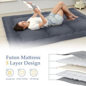 Foredawn Japanese Floor Mattress 54"x 80"Full Size Futon Mattress, 2.5" Thicken Tatami Mat Sleeping Pad Foldable Roll Up Mattress Boys Girls Dormitory Mattress, Grey