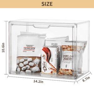 ZLLZUU Clear Storage Bins with Lids, 2 Pack Acrylic Display Case with Magnetic Door for Cosmetic Collectibles Large Figures Models, Stackable Acrylic Storage Box for Home Office Living Room Dorm