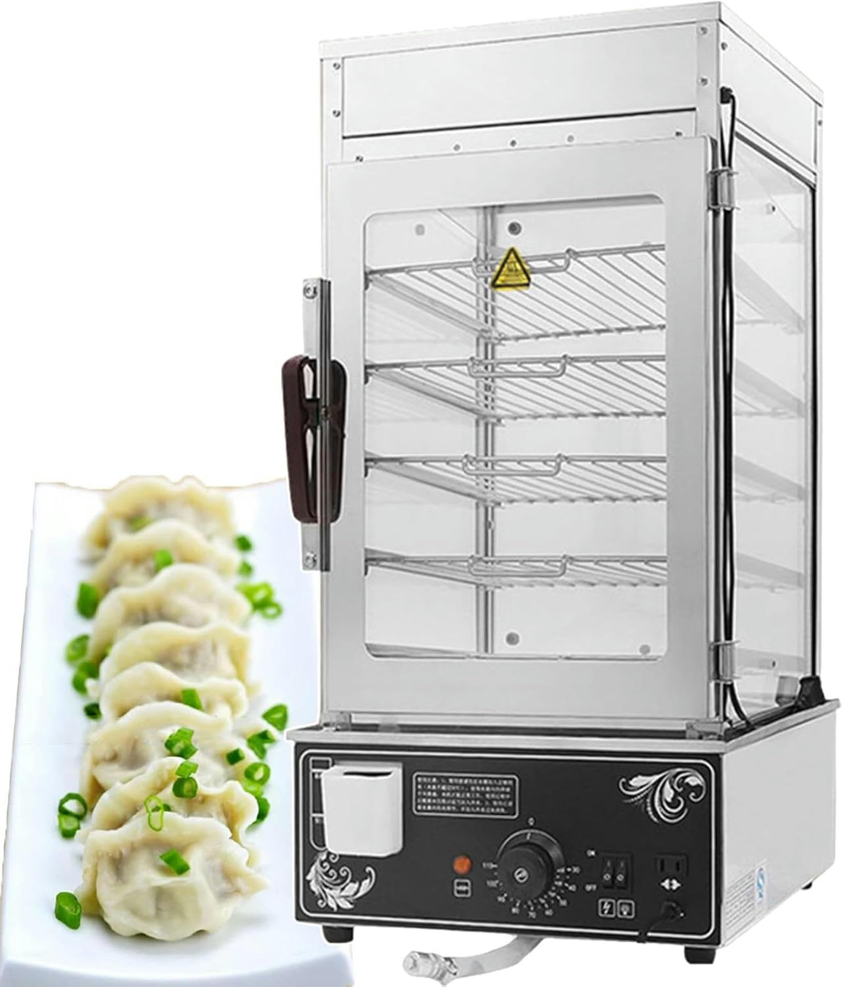 Electric Food Steamer, Steamed Buns Machine Warmer Showcase for Commercial, Top Load Hut Steamer with Water Level Tank