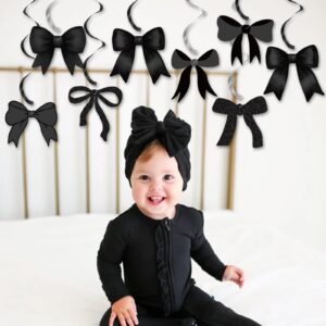 Bow Party Hanging Swirls Decorations, Black Bow Birthday Party Decortions, Coquette Birthday Party Bow Party Decorations for Tying The Knot Bridal Shower Bachelorette Bow Theme Party Decor