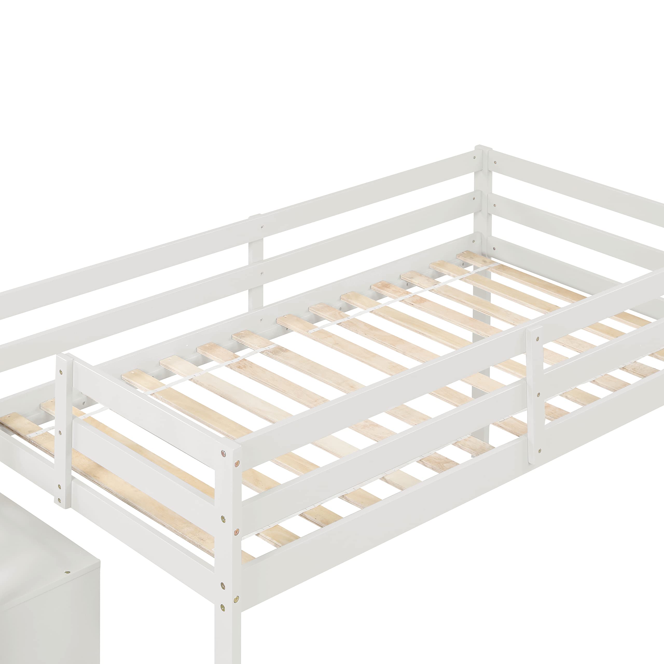 Twin Size Low Loft Bed with Stairs,Kids Loft Bed with Storage Staircase,Twin Bed Frame for Kids with Stairs,Wood Low Loft Bed Twin Size for Boys Girls,White