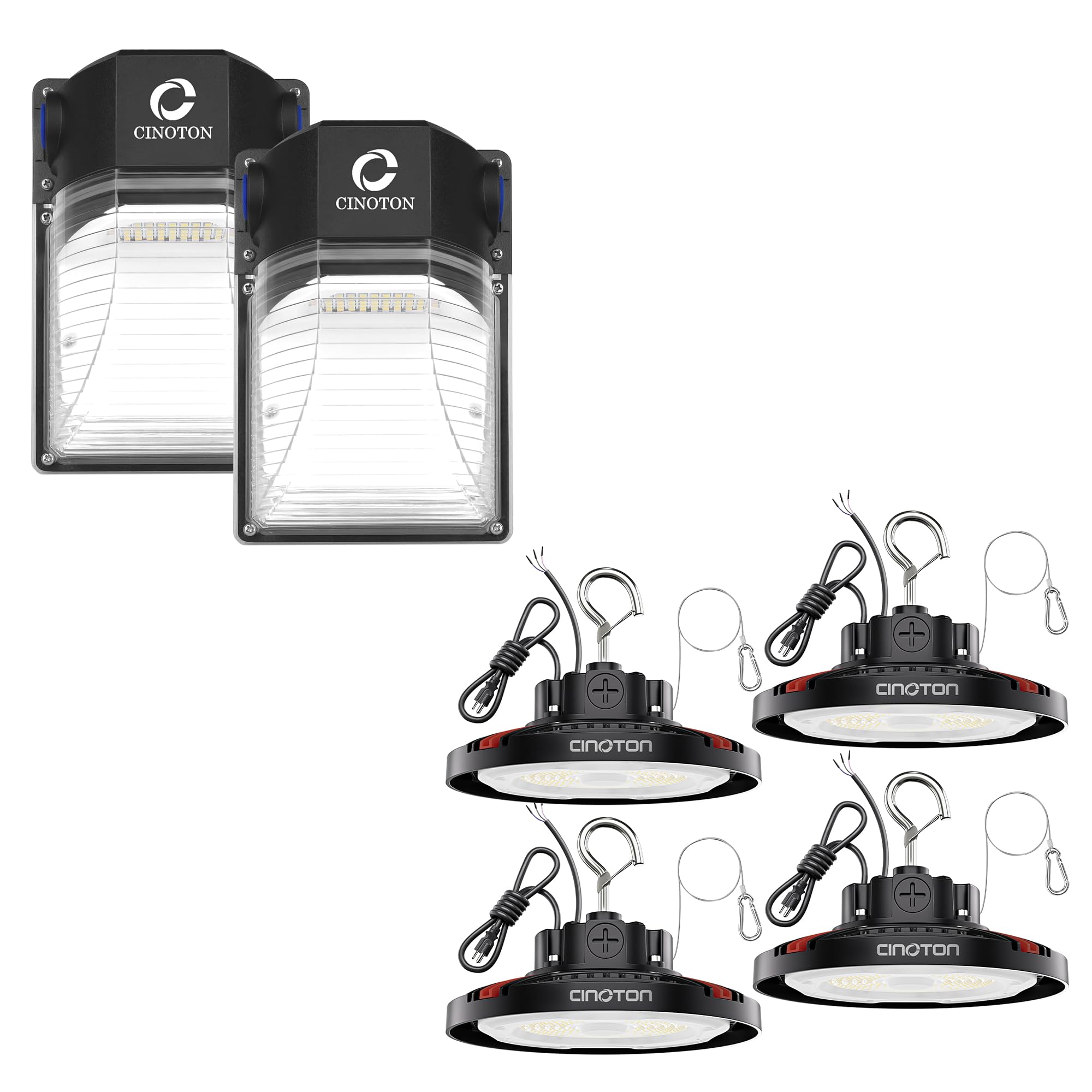 CINOTON 160W UFO LED High Bay Light AC100-277V 4Pack & 30W LED Wall Pack Light 2Pack