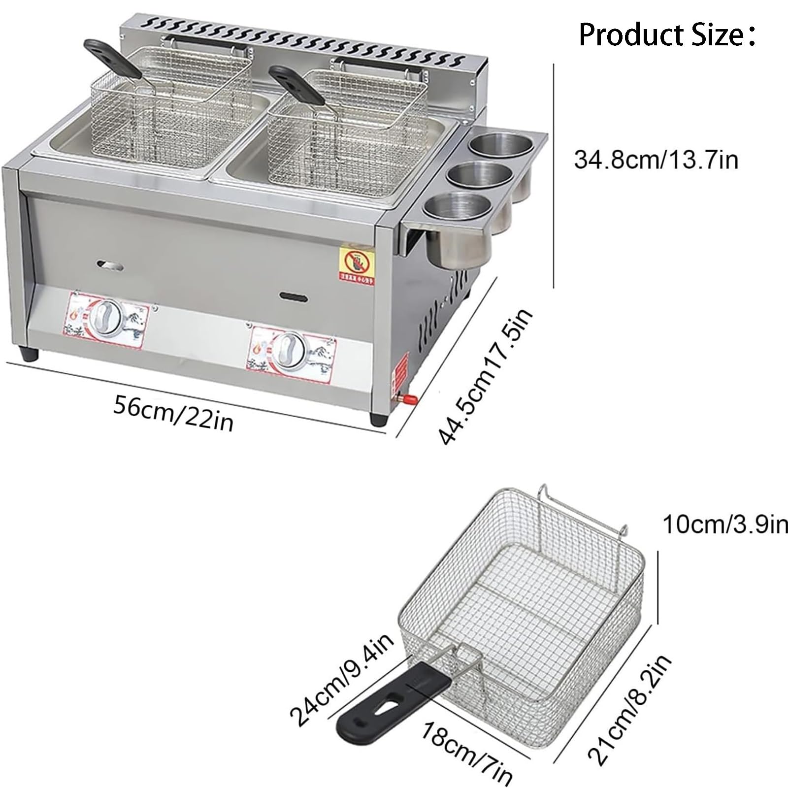 Commercial Deep Fryer with Basket, Dual Tank Gas Deep Fryer, Adjustable Firepower Double Deep Fryer for French Fry Restaurants Supermarkets Fast Food Stands