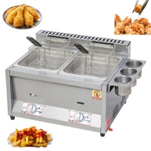 commercial deep fryer with basket, dual tank gas deep fryer, adjustable firepower double deep fryer for french fry restaurants supermarkets fast food stands