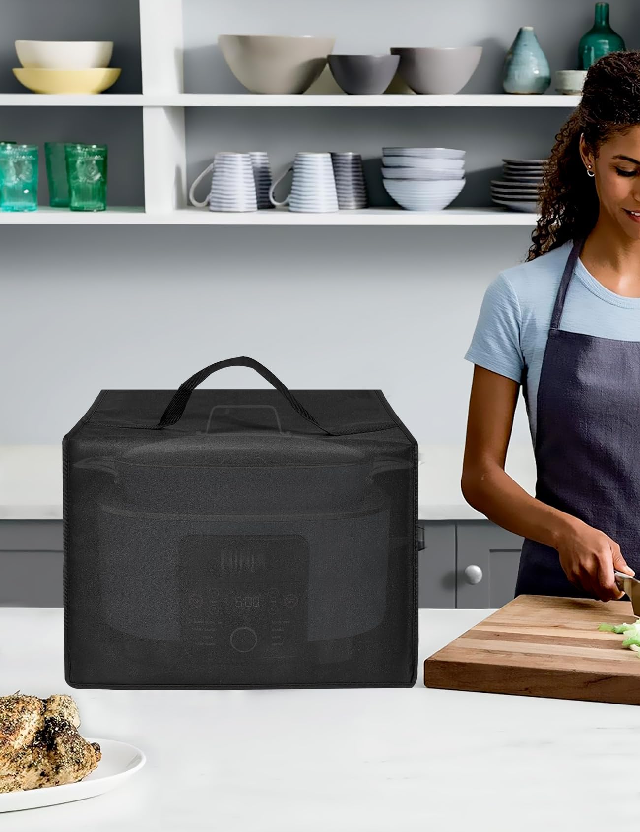 Cooker Dust Cover Heavy Duty Waterproof and Dustproof Multi-Purpose Cooker Cover Compatible with Ninja MC1001 Foodi Possible Cooker PRO 8.5-Quart Slow Cooker Oven Safe Black,19.3"Dx15"Wx9.8"H (Black)