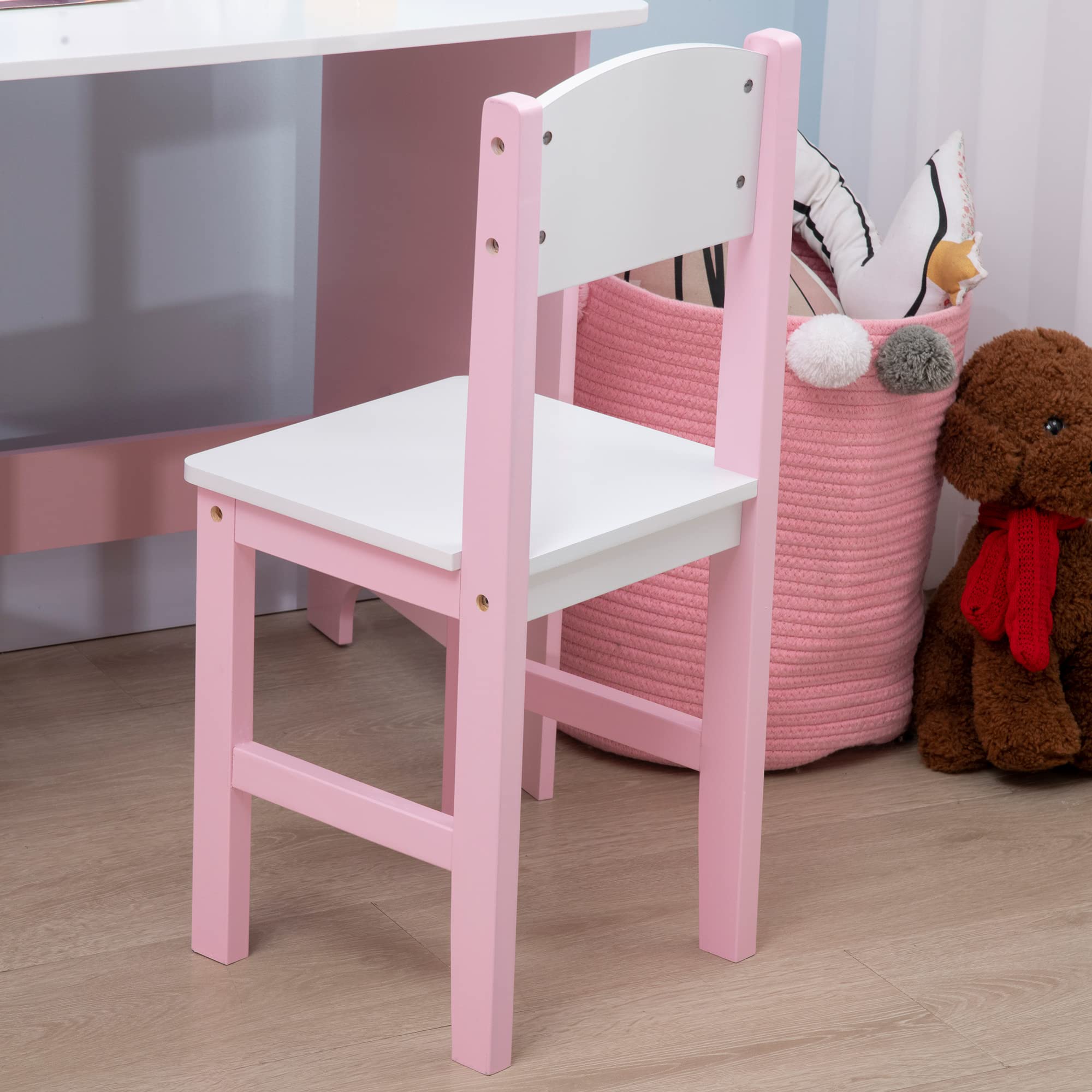 Qaba Toddler Desk and Chair Set, Kids Writing Desk Study Table for Children with Whiteboard, Storage Cabinet, Child Furniture, Art Gifts for Kids, Pink