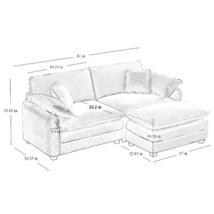 81'' Modular Sectional Sofa Couch, Modern L Shaped Deep Seat Cloud Couch with Movable Ottoman & 4 Pillows, Comfy Corduroy Upholstered Loveseat for Living Room Apartment, Tan