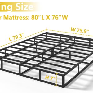 Vitverve Box Spring King, 7 Inch High Metal King Size Box Spring Only, Heavy Duty Mattress Foundation with Fabric Cover, Easy Assembly, Quiet Noise Free, Non Slip, Black