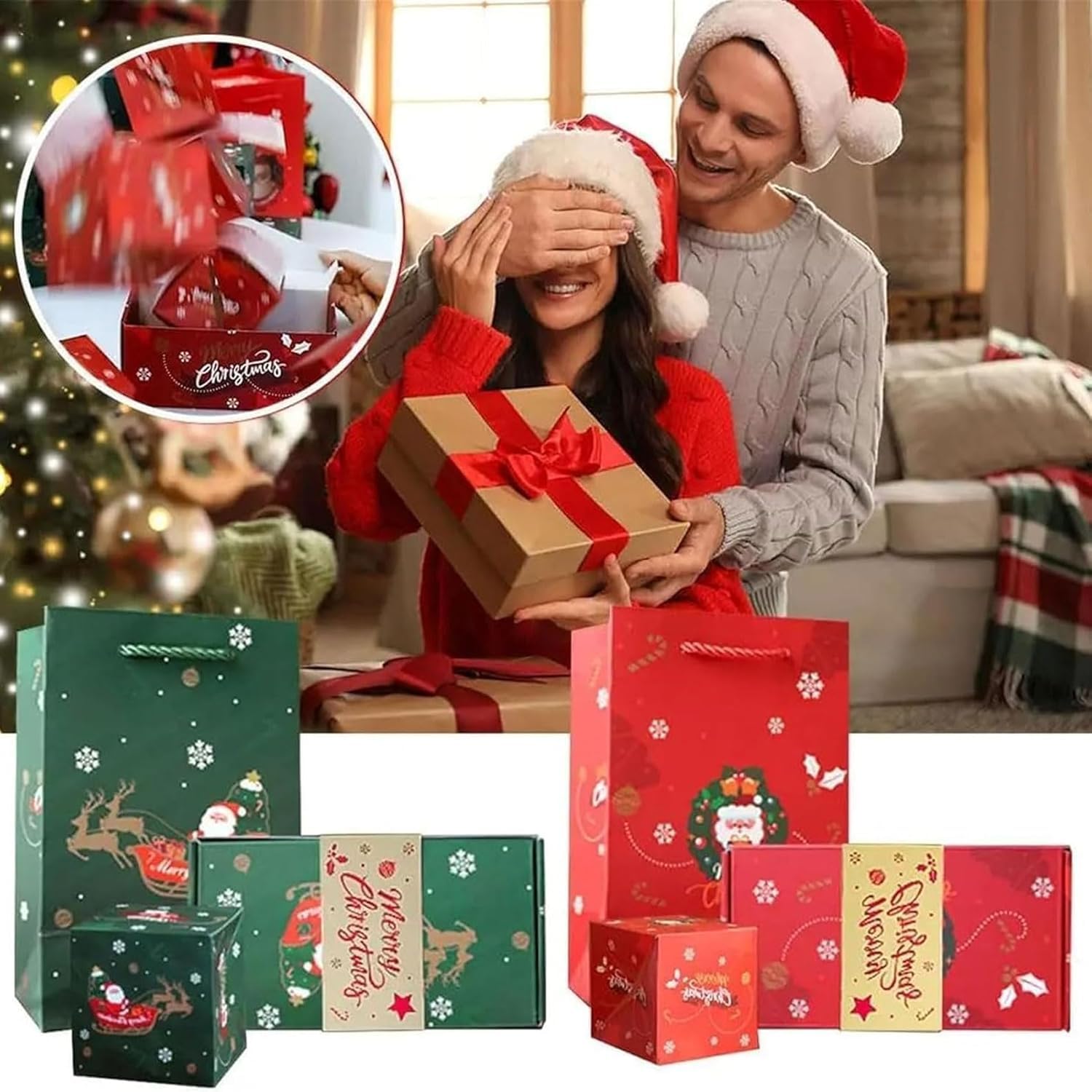 iYanoc Surprise Gift Box Explosion，Surprise Box Gift Box For Money，Funoio Gift Boxes, Funoio Surprise Gift Box Christmas, Pop Up Money Box For Cash Gift, Surprise Gift Box Set (12 Bounces)(Red)