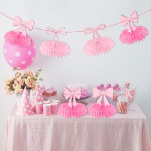 Pink Bow Party Decorations Honeycomb Centerpieces, 9Pcs Bow Coquette Birthday Decorations for Table, 3D Bow Birthday Decorations Coquette Baby Shower Decorations for Bow Birthday Baby Shower