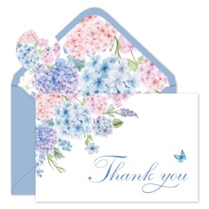 whaline 24pcs blue hydrangeas thank you cards with envelopes and stickers blue pink floral greeting cards flower blank note cards for party supplies