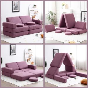 Emtmpbve Kig's Game Module Sofa - Folding Floor Sofa 8-Piece Set for Boys and Girls, Bedroom Playroom Multifunctional Furniture Creative Climbing (Purple)