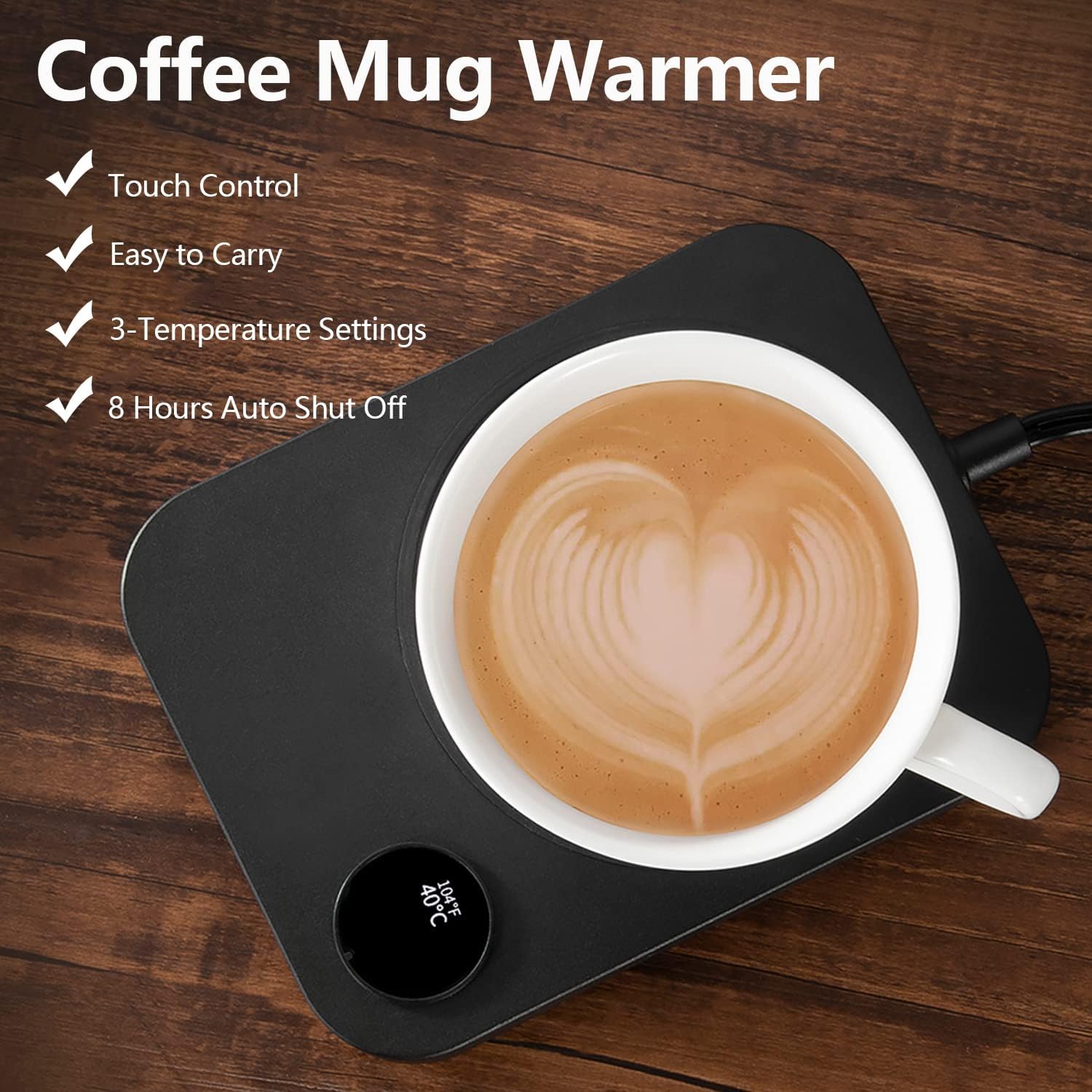 Coffee Mug Warmer, Coffee Mug Warmer for Desk with Auto Shut Off & 3 Temperature Settings, Smart Coffee Cup Warmer for Desk, Beverage Warmer for Tea, Milk, Coffee, Wax and Candle