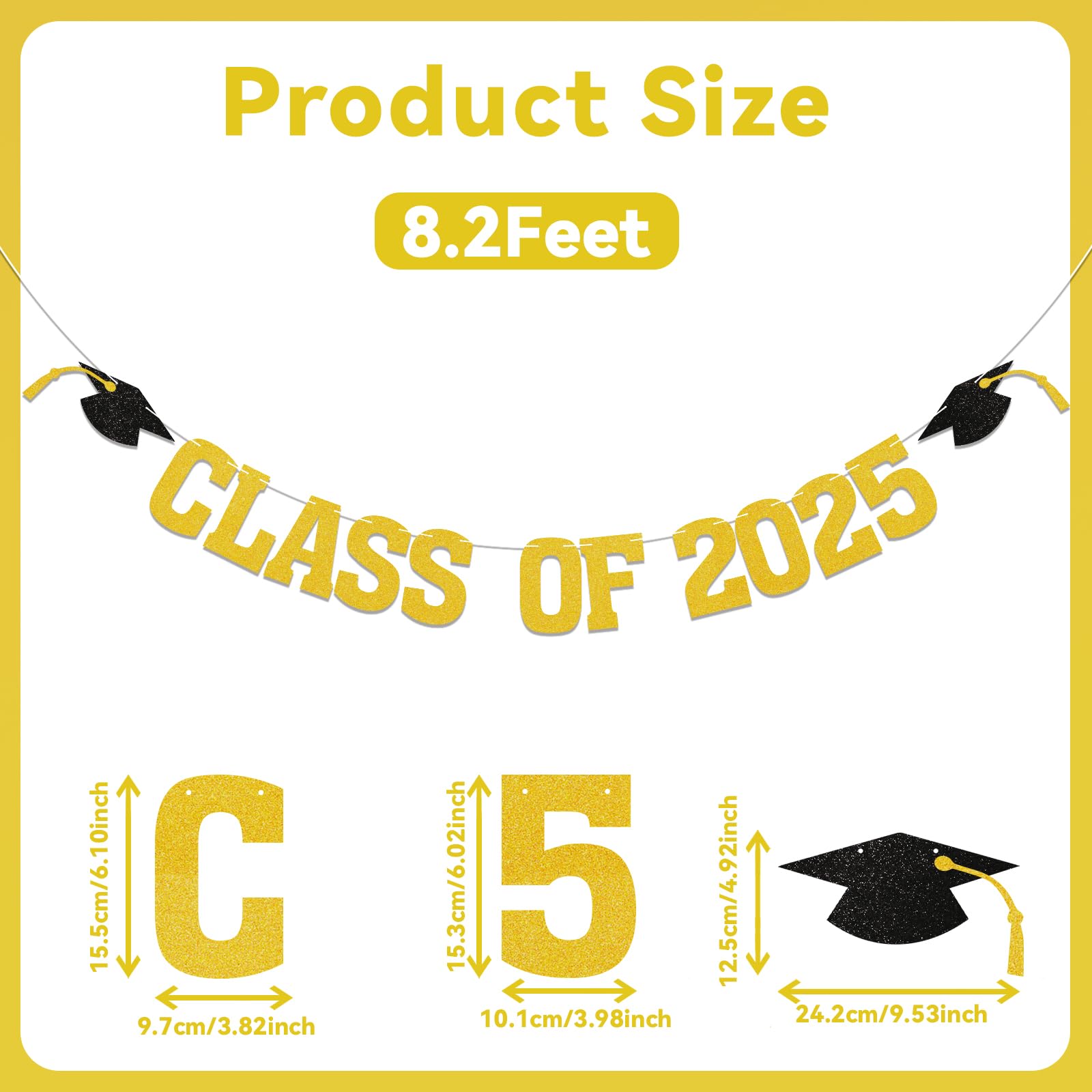 Class of 2025 Banner - 2025 Graduation Decorations, Congrats Grad Decor, We are So Proud of You Banner, 2025 Senior High School College Graduation Party Decoration (Gold)