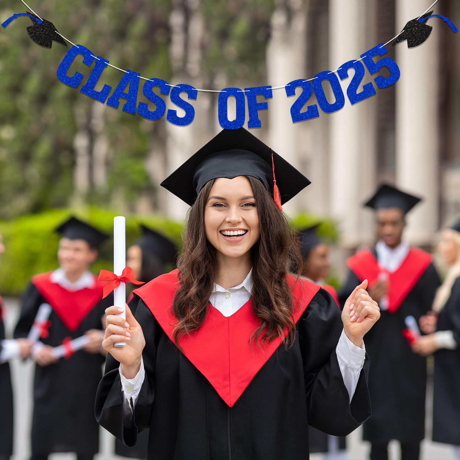 Class of 2025 Banner - 2025 Congrats Grad Decorations, Happy Graduation Decor, We are So Proud of You Banner, 2025 Senior High School College Graduation Party Decoration (Blue)