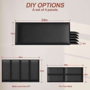 IMXPW Peel and Stick Headboard for Queen Size, Upholstered Faux Leather Wall Mounted Headboard, Pack of 6 Panels (Each 24"x10", Black)