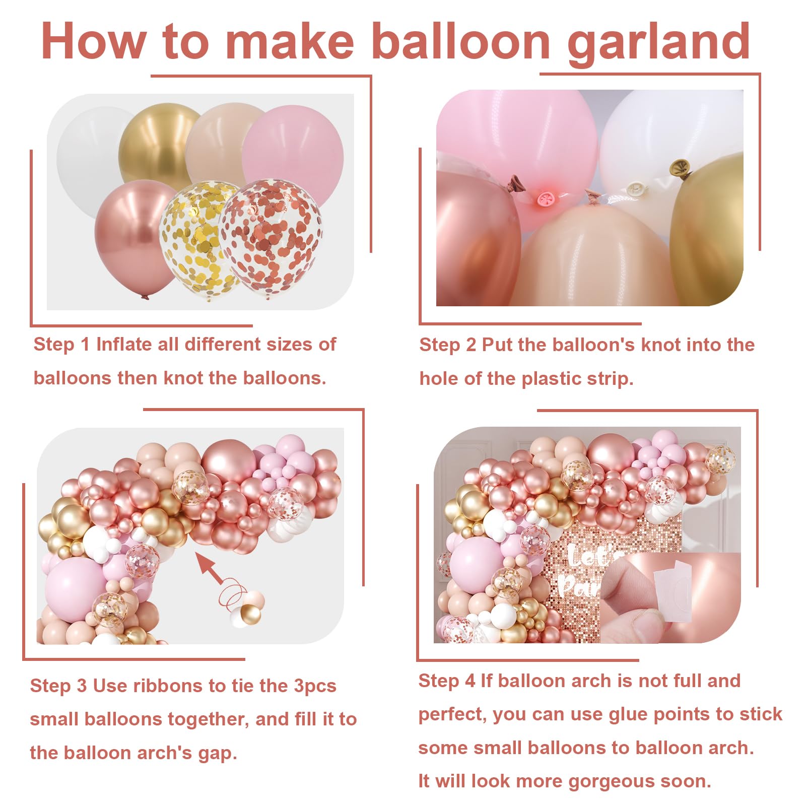 Rose Gold Balloons Arch Garland Kit 164pcs Pastel Pink Chrome Gold Balloon in Different Sizes with Confetti Balloons for Wedding Bridal Shower Princess and Girl Birthday Baby Shower Party Decorations