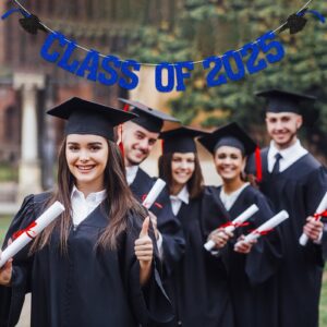 Class of 2025 Banner - 2025 Congrats Grad Decorations, Happy Graduation Decor, We are So Proud of You Banner, 2025 Senior High School College Graduation Party Decoration (Blue)