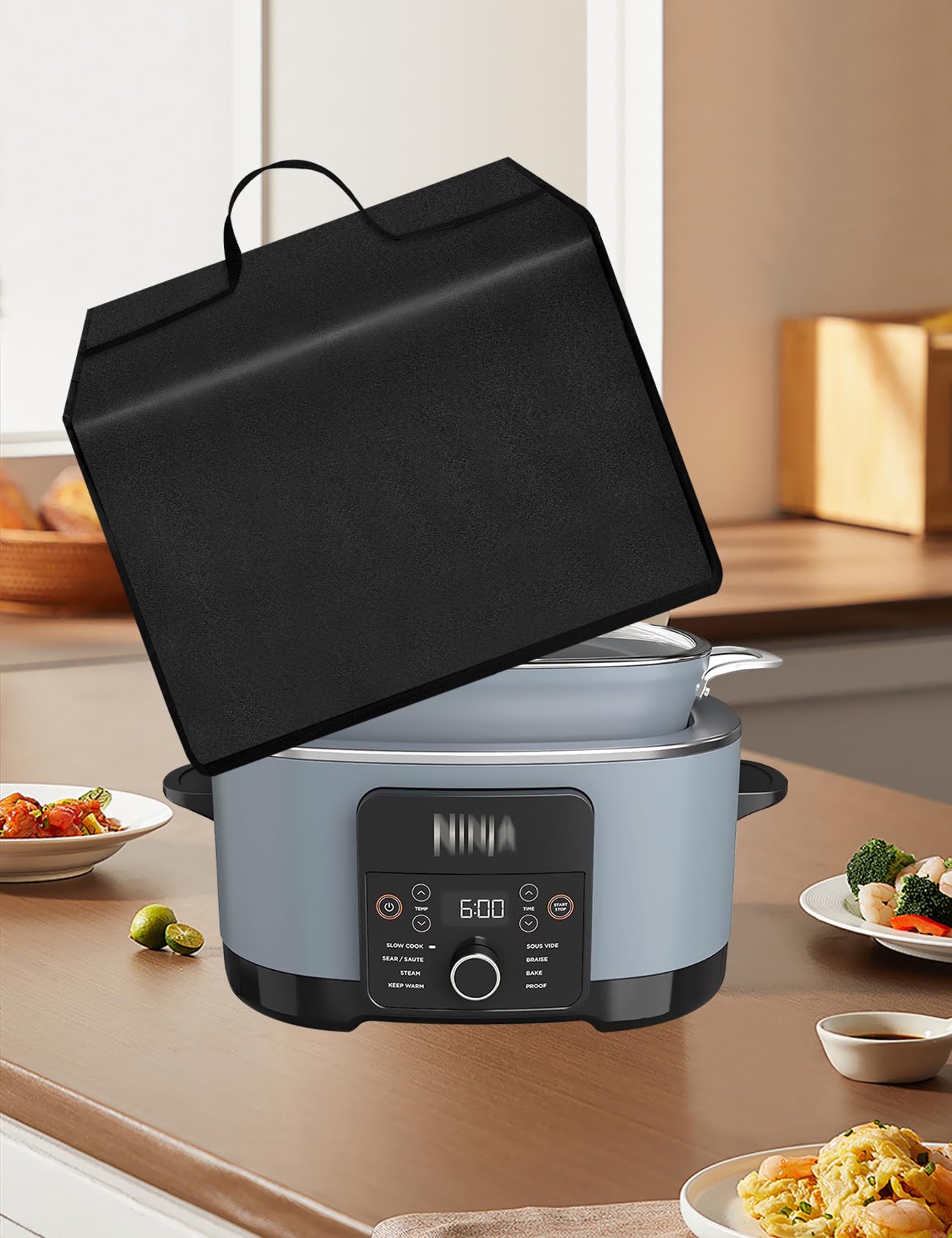 Cooker Dust Cover Heavy Duty Waterproof and Dustproof Multi-Purpose Cooker Cover Compatible with Ninja MC1001 Foodi Possible Cooker PRO 8.5-Quart Slow Cooker Oven Safe Black,19.3"Dx15"Wx9.8"H (Black)