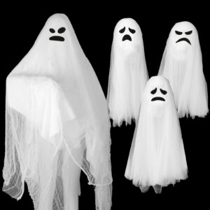 xtinmee 5.2ft x 98ft halloween creepy cloth white spooky fabric cloth scary gauze cloth and 32 pcs adhesive ghost halloween stickers for halloween diy projects yard wall outdoor party decoration