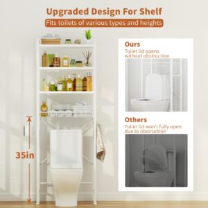 QUJEON Over The Toilet Storage Shelf, Above Toilet Bathroom Shelves with Toilet Paper Holder and 3-Hooks, 4 Tiers Toilet Rack for Bathroom, Fit Most Toilets, (White)