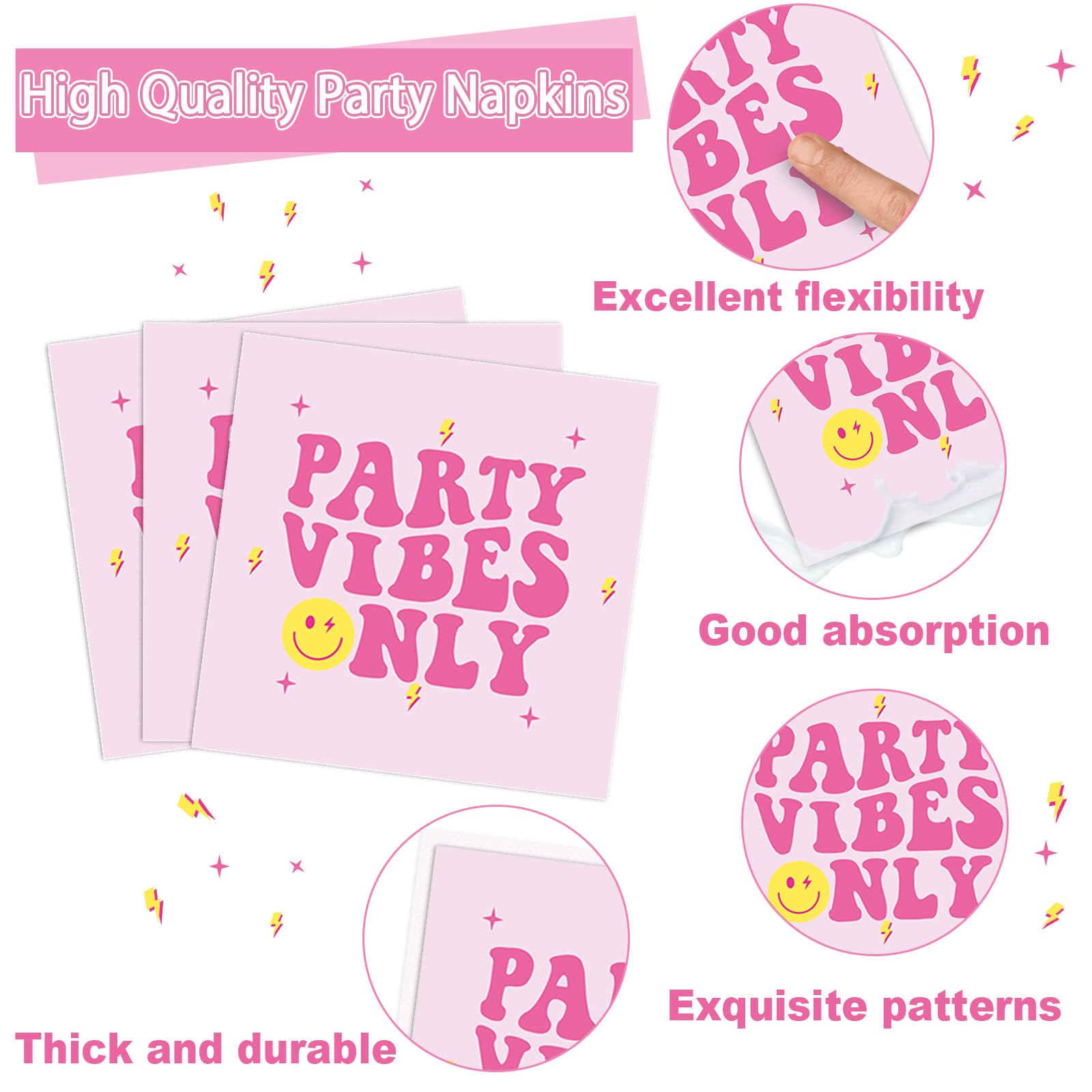 200Pcs Preppy Party Supplies Pink Smile Face Paper Plates Napkins Preppy Smile Face Party Tableware Set Preppy Smile Face Dinnerware for Birthday Party Bachelor Baby Shower Decoration Serve 50