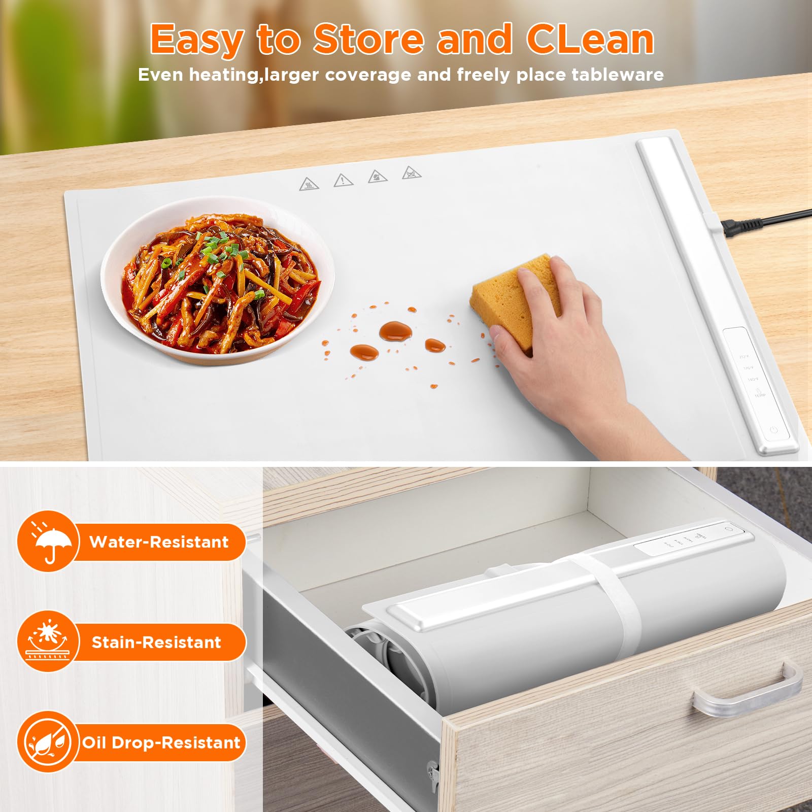 Electric Warming Tray with 3 Adjustable Temperature for Buffets Party, Fast Heating, Silicone Foldable Food Warmer for Family Gatherings, Holidays, Parties, Everyday Use, Hot Plate