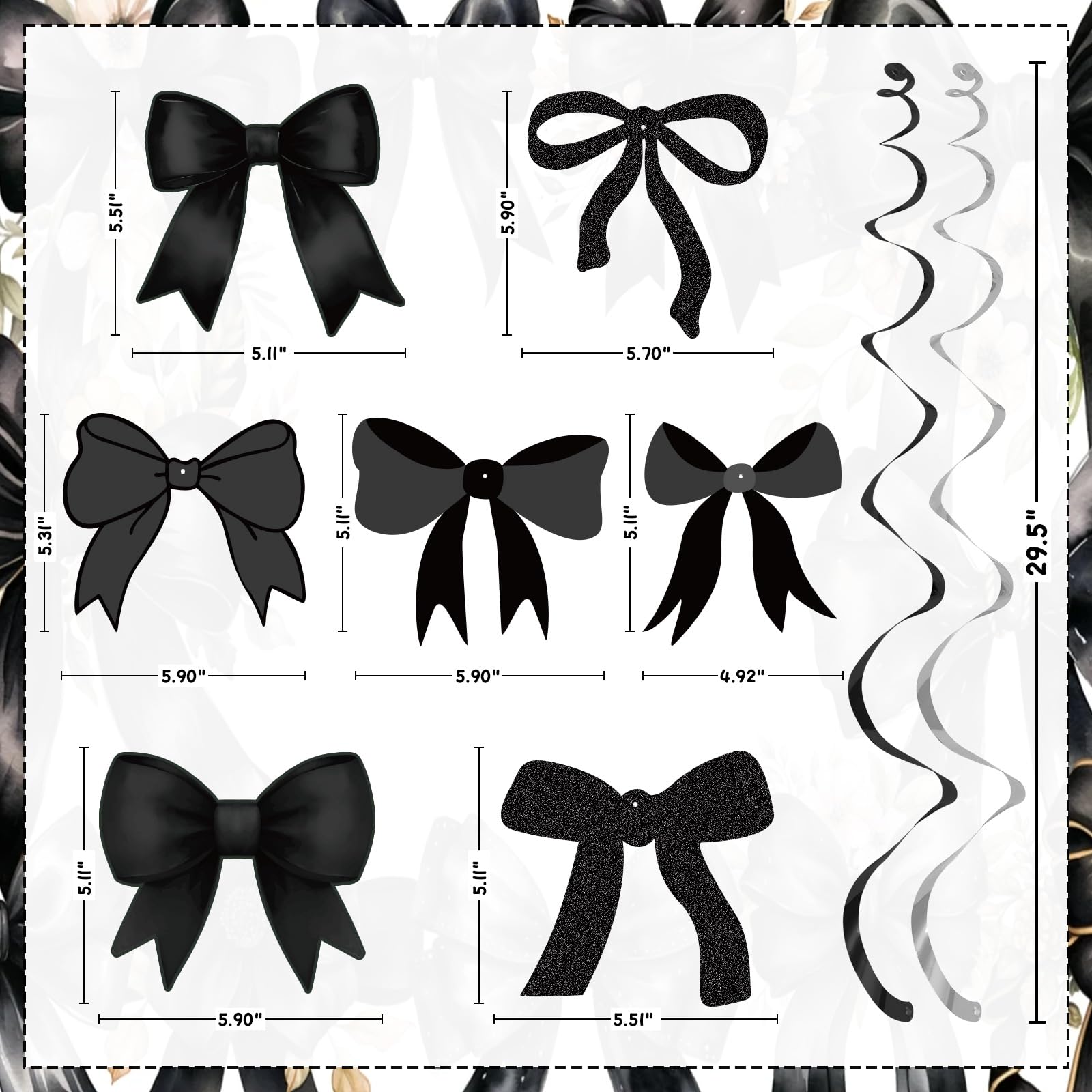 Bow Party Hanging Swirls Decorations, Black Bow Birthday Party Decortions, Coquette Birthday Party Bow Party Decorations for Tying The Knot Bridal Shower Bachelorette Bow Theme Party Decor