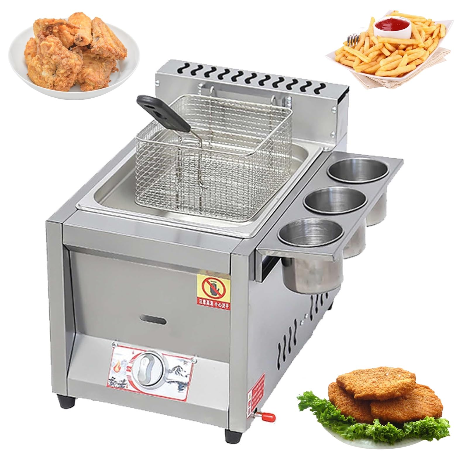 Commercial Deep Fryer, Countertop Oil Fryer with Frying Basket and Lid, Stainless Steel Gas Fryer, For Kitchen Restaurant Home Use