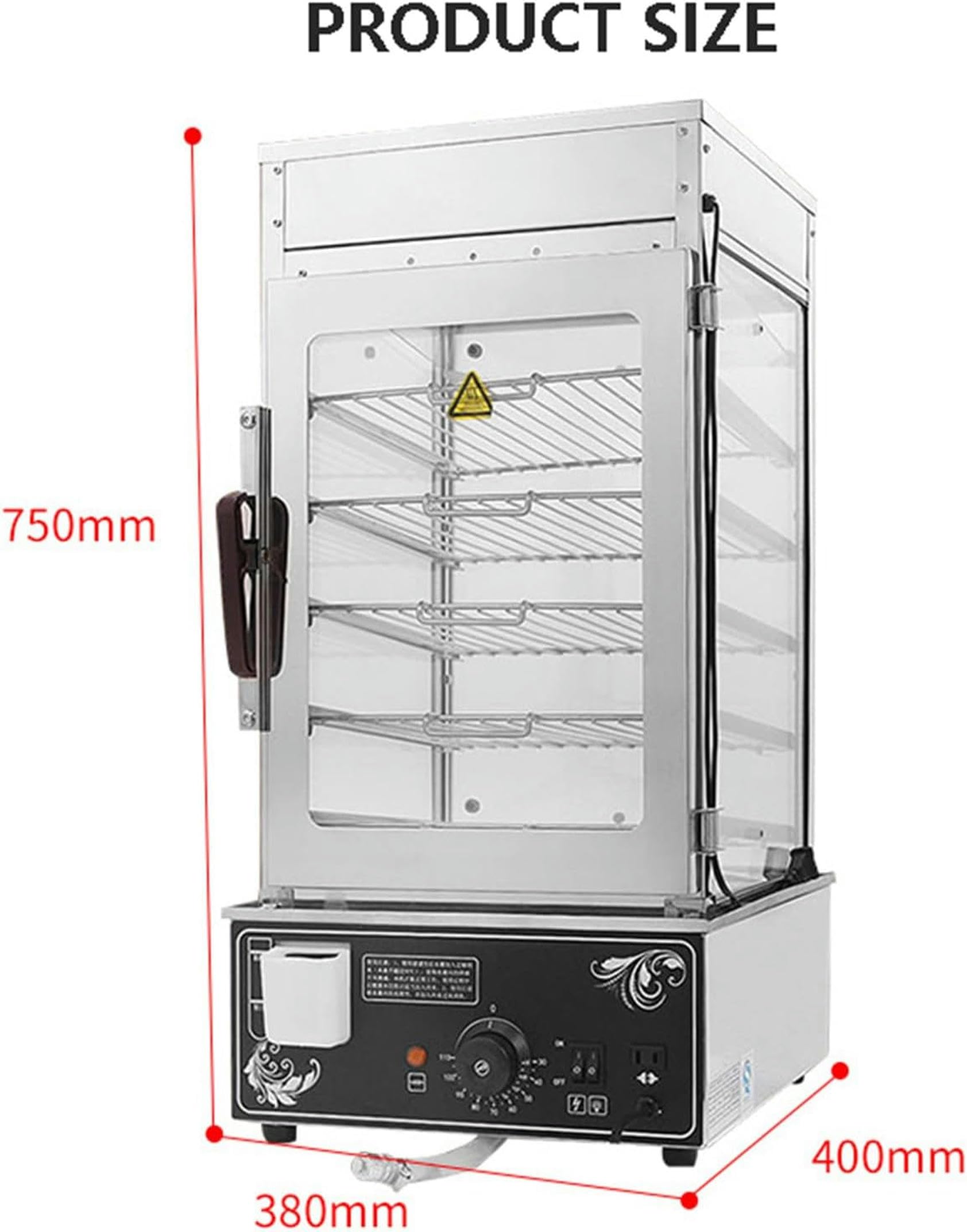 Electric Hot Food Cabinet Warmer, Commercial Bun Steamer with 30-110℃ Temperature Knob, 1200W Steamed Bun Warmer Machine