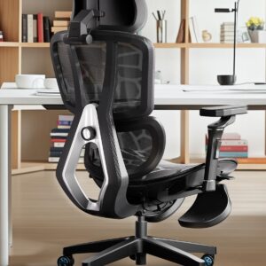 AutoFull G5 Office Chair, Ergonomic Office Chair with 6D Lumbar Support, 360° Adjustable Armrest Mesh Chair, Reclining Computer Chair with Footrest, Sliver