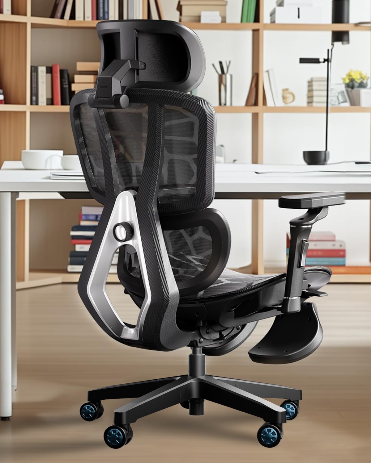 AutoFull G5 Office Chair, Ergonomic Office Chair with 6D Lumbar Support, 360° Adjustable Armrest Mesh Chair, Reclining Computer Chair with Footrest, Sliver