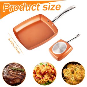 Jeorywoet Square Frying Pan 9.5'' Square Skillet Non Stick Induction Frying Pan with Stainless Steel Handle Cooking Pan Dishwasher and Oven Safe for Quickly Even Heating Square Frying Pan