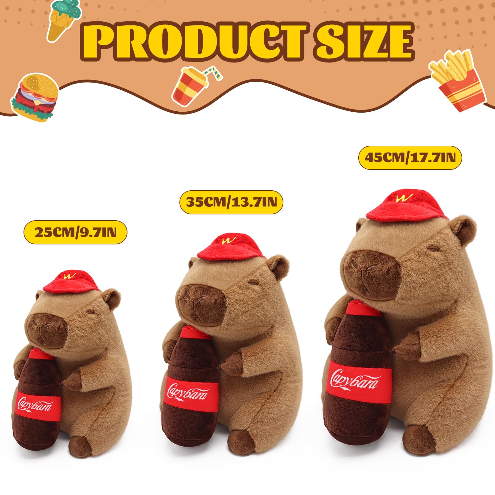 Ponjauk Drink Capybara Plush17.7inch, Cute Capybara Stuffed Animal Giant Capibara Plushies Pillow Toy Gifts for Boys Girls Kids