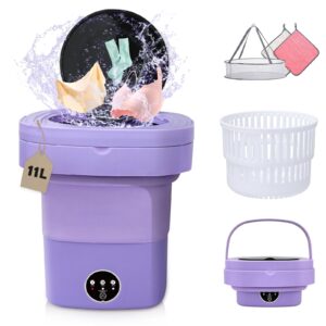 mini washing machine,11l portable washing machine,foldable washing machine with spin,washer and dryer combo,small washer with 3 modes deep cleaning for apartments, camping, travel,rv,purple