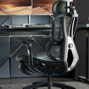 AutoFull G5 Office Chair, Ergonomic Office Chair with 6D Lumbar Support, 360° Adjustable Armrest Mesh Chair, Reclining Computer Chair with Footrest, Sliver