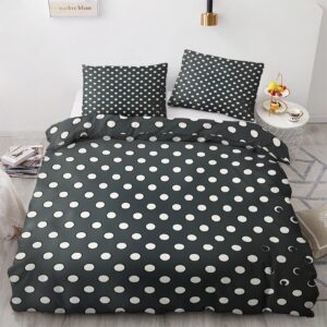 zpryzmia polka dot duvet cover king size microfiber duvet cover black bedding sets, 3 pieces ultra soft modern art duvet covers with zipper (king)